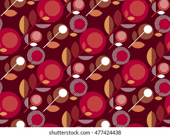 deep red 60s floral retro pattern. geometry decorative style vintage flower seamless motif. vector illustration