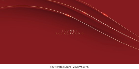Deep red background with detailed thin curved lines, white and gold that emphasizes luxury and premium.