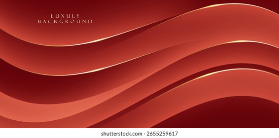 A deep red background with soft, flowing curves. The lines are shaded and shadowed slightly, creating a sense of depth and dimension. This image is luxurious and modern.