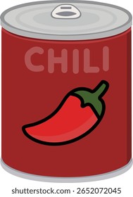 Deep red can of chili with chili pepper graphic