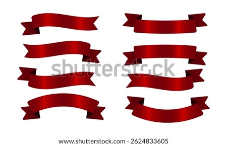 Deep Red Ribbons banner Collection with Gradient Effect, Vector Illustration