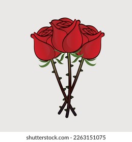 Deep red, rose flower with green leaves, sketch style vector illustration. Red rose, symbol of love, decoration element with Gradient. Vector illustration.