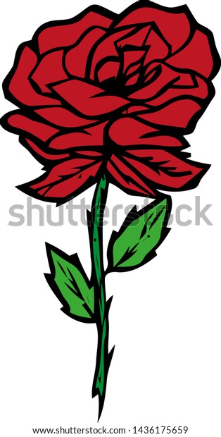 Deep Red Ruby Rose Flower Green Stock Vector Royalty Free 1436175659