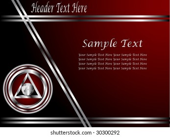 A deep red and Silver vector Business card or Background Template with a world globe enclosed by a silver triangle