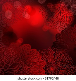 Deep red vector background with stylized dahlia flowers