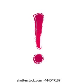 Deep red watercolor exclamation point sign (icon, symbol), white background. Painted design element.
