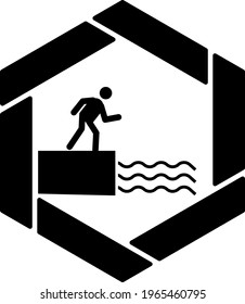 Deep River Concept, Avoid Swiming Vector Icon Design, Black Hexagonal Warning Signs, Safety Label And Hazard Symbol On White Background, Caution Or Notice Signage Stock Illustration