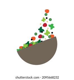 Icono de placa de ensalada profunda. Signo de color. Proceso de cocina. Caer hojas. Comida saludable. Ilustración vectorial. Imagen de archivo. 