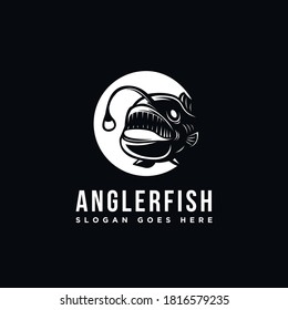 Deep sea Angler fish logo icon illustration template on black background