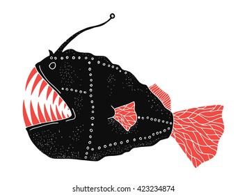 Deep sea anglerfish. Hand drawn vector illustration