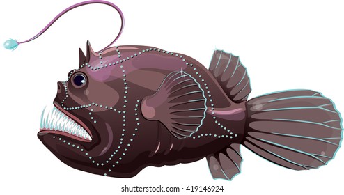 Deep Sea Anglerfish, Isolated On White, Vector Illustration, Eps-10