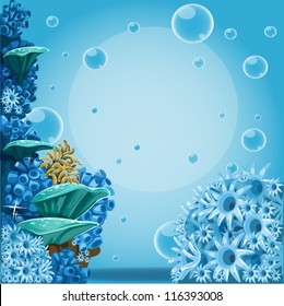 Deep sea blue background and actin   corals  Banner for your text