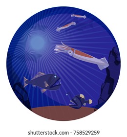 Deep sea creatures, underwater world inhabitants