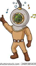 Deep sea diver dancing vector illustration