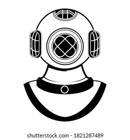 Deep Sea Diver Helm Line Art Illustration