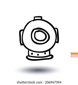 Deep sea diver helmet, hand drawn vector llustration