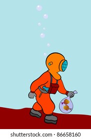 deep sea diver on the prowl - vector