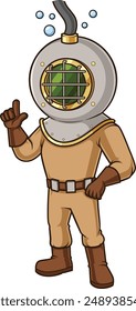 Deep sea diver pointing up vector illustration