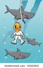 Deep Sea Diver and Sharks