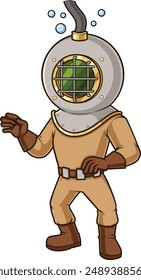 Deep sea diver standing vector illustration