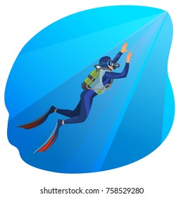 Deep sea diver swimming man on vector illustration