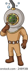 Deep sea diver thumbs up vector illustration