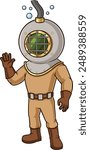 Deep sea diver waving vector illustration