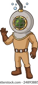 Deep sea diver waving vector illustration