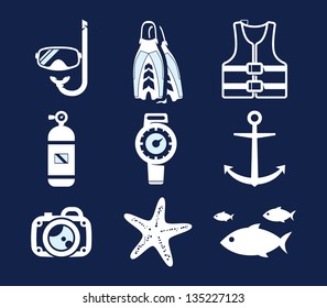 Deep Sea Diving and snorkeling icons