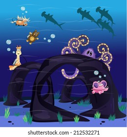 Deep Sea Diving stuffed animals/Deep Sea Diving Bean Bags/cute stuffed animals scuba diving with giant stuffed octopus!