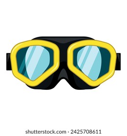 Deep sea diving yellow mask scuba protective goggles for swimming isometric vector illustration. Extreme diver glasses for eyes protection underwater swim and snorkeling rubber plastic equipment