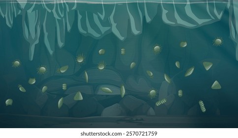 Deep sea environment with glowing marine creatures