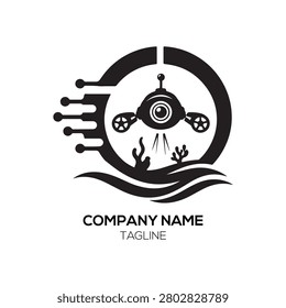 Deep Sea Exploration logo features a high-tech robotic interface integrated with oceanic elements, representing advanced sub-aquatic research and discovery, perfect for maritime technology companies, scientific research organizations, or exploration firms requiring a cutting-edge, adventurous, and technically precise aesthetic for their professional branding and marketing materials.