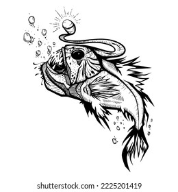 Deep sea fish angler. Transparency friendly illustration isolated on white background. Hand drawn