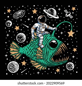 deep sea fish and astronaut