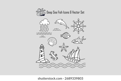 Deep Sea Fish Icons Vektorgrafik