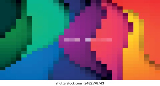 Deep Sea Green Blue Seamless Pixilated Gradient Background. Mosaic Pixel Art Texture. Horizontal Pixel Gradient Backdrop.