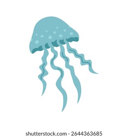 Deep sea jellyfish in flat style on isolated white background