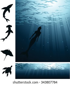Deep Sea Life-Removable silhouettes of different sea creatures