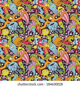 Deep sea monsters seamless pattern