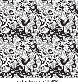 Deep sea monsters seamless pattern