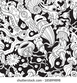 Deep sea monsters seamless pattern