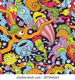 Deep sea monsters seamless pattern