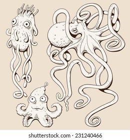 Deep sea monsters. Vector illustration