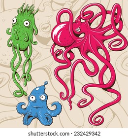 Deep sea monsters. Vector illustration