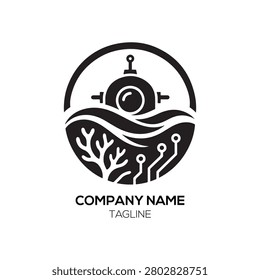 Deep Sea Research Lab logo illustrates an advanced submarine research vessel navigating through a stylized coral reef, symbolizing exploration, biodiversity, and scientific achievement in challenging environments for oceanographic institutes, marine biology research centers, or environmental consulting firms aiming for a visionary and sophisticated professional brand identity.
