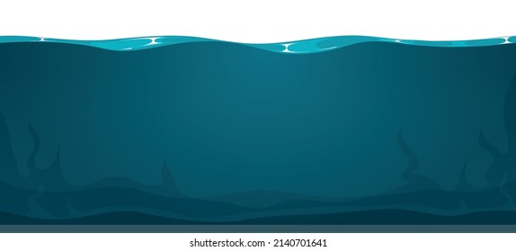 Deep sea seamless background. Cartoon ocean surface