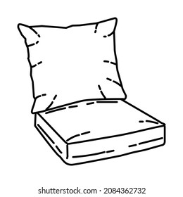 Deep Seat Patio Chair Cushion Part Of Furniture And Home Interior Hand Drawn Icon Set Vector.