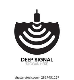 Deep Signal logo depicts a probe emitting signals from beneath the water, highlighting technical precision in subaquatic tracking. The Deep Signal logo offers a sleek and modern design for high tech exploration or underwater surveying firms. Utilizing the Deep Signal logo effectively communicates reliable data acquisition and sophisticated monitoring capabilities in challenging aquatic environments.