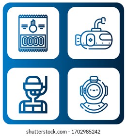 los iconos simples y profundos. Contiene iconos como Anillos de cebolla, Submarino, Buceo, casco de buceo, puede ser usado para web, móvil y logotipo